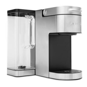 A sleek Keurig K-Supreme Plus Coffee Maker is displayed, featuring Single-Serve K-Cup Pod Coffee Brewer with MultiStream Technology. The appliance includes a 78-oz Removable Reservoir,