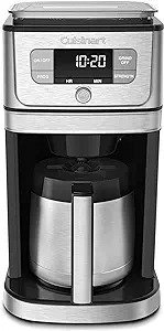"Image of the Cuisinart DGB-850 Burr Grind & Brew 10-Cup Coffeemaker with Thermal Carafe in Black and Stainless Steel."