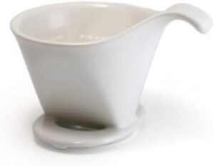 Bee House ceramic pour-over coffee maker on a wooden tray