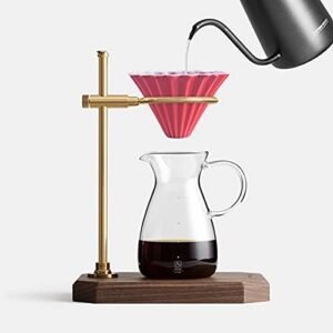 Origami ceramic pour-over coffee maker with ribbed design on kitchen table