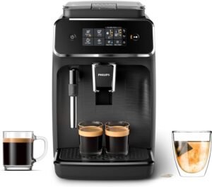 Philips 2200 Series Fully Automatic Espresso Machine, LatteGo Milk Frother, 3 Coffee Varieties, Intuitive Touch Display, 100% Ceramic Grinder, AquaClean Filter, Aroma Seal, Black