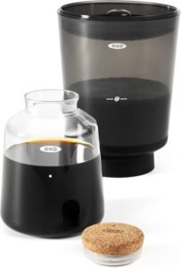 	OXO compact nitro cold brew coffee maker countertop setup
