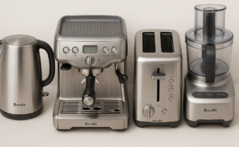 Various Breville espresso machines lined up for comparison