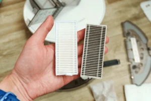 "Coffee maker filter before and after cleaning"