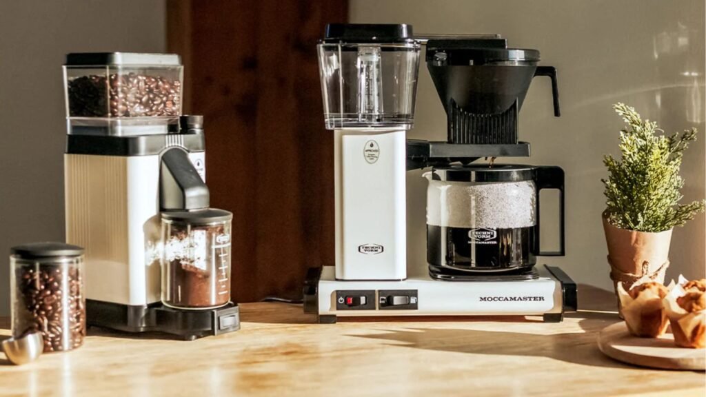 programmable coffee maker with digital timer on a kitchen counter