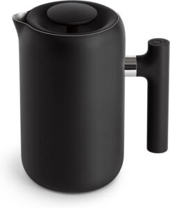 Image of Fellow Clara French Press Coffee Maker - Portable Stainless Steel Coffee Press, Insulated Manual Brewer, Matte Black with Walnut, 24 oz Carafe.