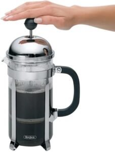 Image of BonJour Coffee Stainless Steel French Press with Glass Carafe, 33.8-Ounce, Monet, Black Handle.