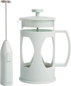 Image of Tasty French Press and Frother Coffee Gift Set, Includes a 4.5-Cup Coffee Press and Battery Operated Handheld Milk Frother, Perfect for French and American Style Coffee, 2-Piece Set, Aqua.