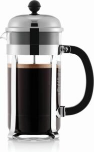 Image of Bodum 34-oz Chambord French Press Coffee Maker, High-Heat Borosilicate Glass, Polished Stainless Steel, Made in Portugal.