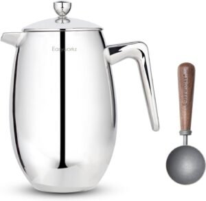 Image of Easyworkz French Press 34 oz Coffee Tea Maker, Bundled with Retro Stainless Steel 10g Measuring Coffee Spoon, Vintage.