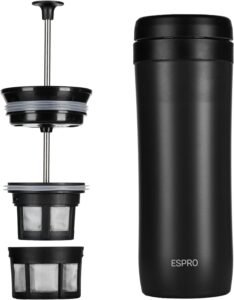 Image of ESPRO P1 French Press - Double Walled Stainless Steel Vacuum Insulated Coffee and Tea Maker, 12 Ounce, Matte Meteorite Black 100 Count Coffee Paper Filters.