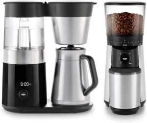 image OXO BREW 9 Cup Programmable Coffee Maker Bundle BREW Conical Burr One Push Start Coffee Grinder - Stainless Steel/Black.