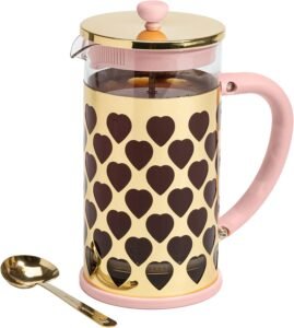 Image of Paris Hilton French Press Coffee Maker With Heart-Shaped Measuring Scoop, 2-Piece Set, 8-Cup or 34-Ounce, Pink.