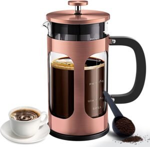 Image of BAYKA 34 Ounce 1 Liter French Press Coffee Maker, Heat Resistant Thickened Borosilicate Glass Stainless Steel Coffee Press, Cold Brew Coffee Pot Tea Press for Kitchen Travel Camping, Copper