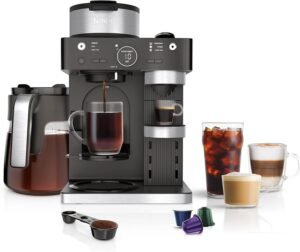 Image of Ninja CFN601 Espresso & Coffee Barista System, 3 Espresso Brew Styles, Single-Serve Coffee & Nespresso Capsule Compatible, 12-Cup Carafe, Built-in Frother, Espresso, Cappuccino & Latte Maker - Black.