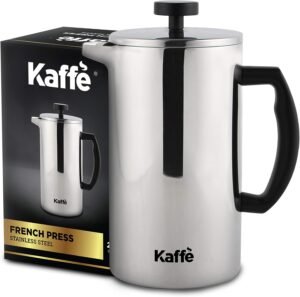 Image of Kaffe Stainless Steel French Press Coffee Maker (27oz / 0.8L) - Double-Wall Insulated Coffee Press Stainless Steel - Travel & Camping Coffee Maker - Homemade French Press Coffee - Coffee Gift.