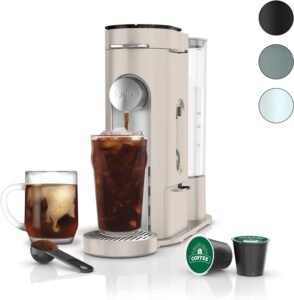 Image of Ninja PB041ST Pods & Grounds Single-Serve Coffee Maker, K-Cup Pod Compatible, Brews Grounds, Compact Design, 56-oz. Reservoir, 6-oz. Cup to 24-oz. Travel Mug Brew Sizes, Iced Coffee Maker, Stone.